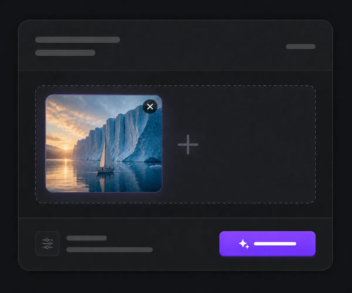 A reference image added to an AI creation interface beside the submit control