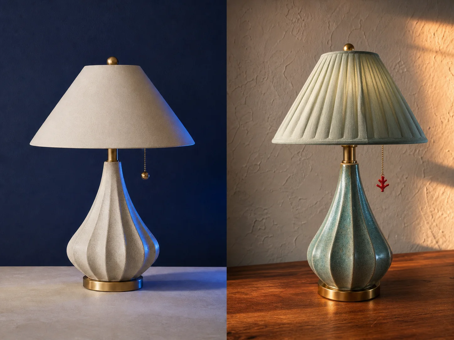 Same table lamp edit with unintended changes to geometry, setting, camera, and lighting
