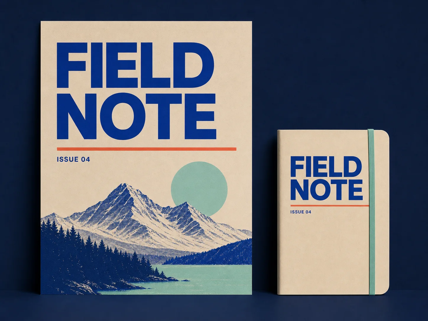 Fictional Field Note campaign poster and package with short readable headline and disciplined hierarchy