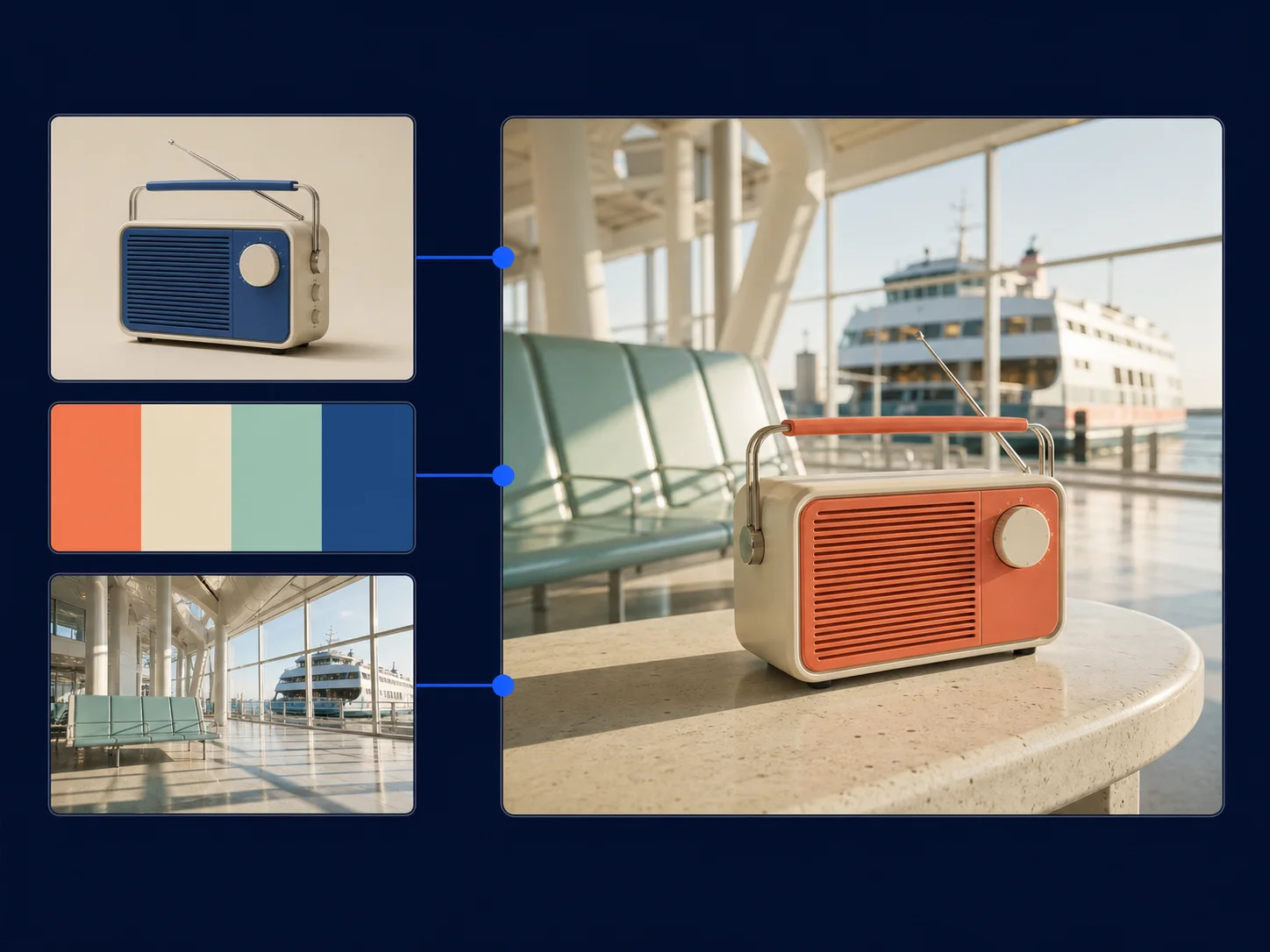 Flux 2 Pro workflow combining product, palette, and environment references into one campaign result