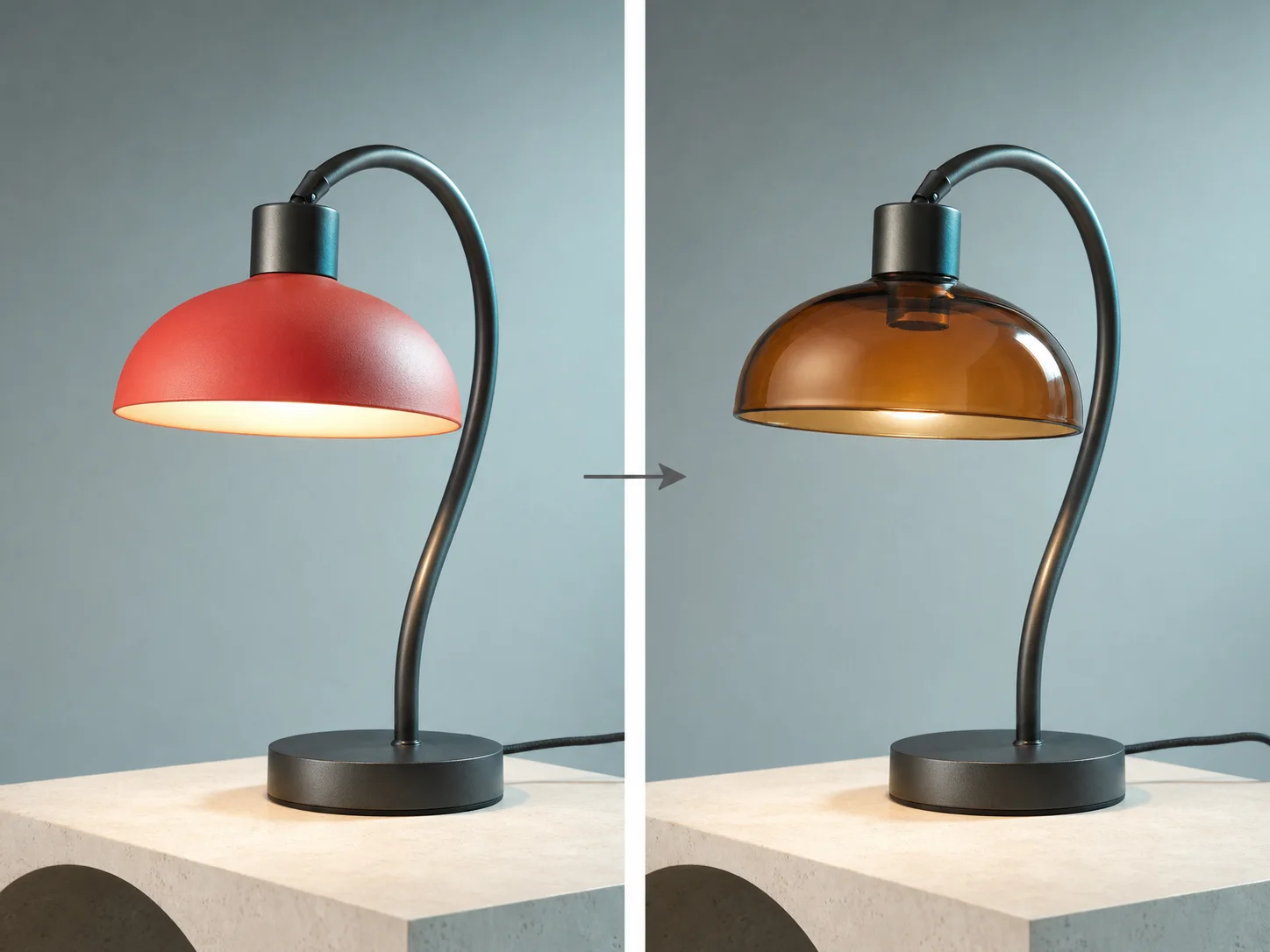 Desk lamp edit changing only a metal shade into amber glass