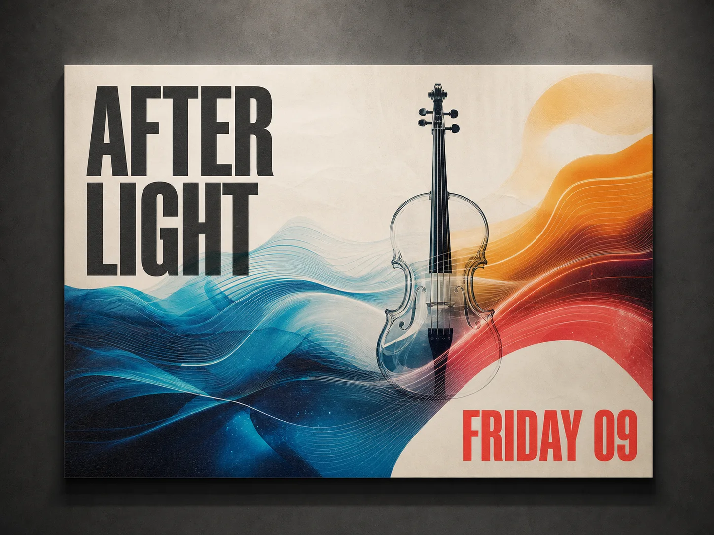 Modern poster concept with the readable headline After Light and date Friday 09