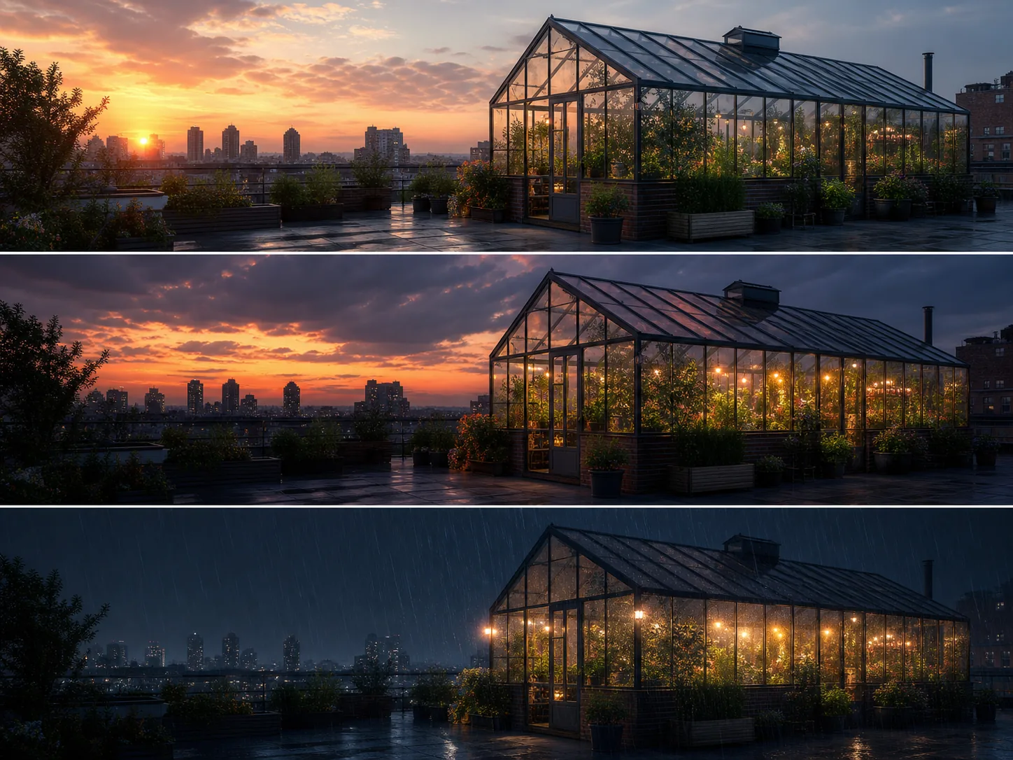 Compatible greenhouse frames preserving geometry, lens, horizon, and transition path