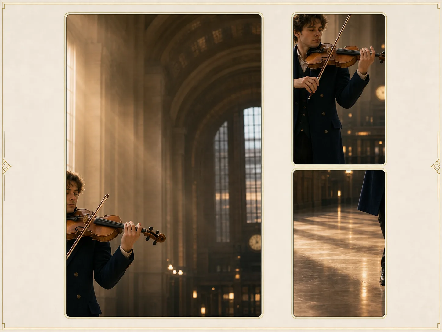 Same violinist awkwardly cropped with limbs and instrument outside the vertical frame