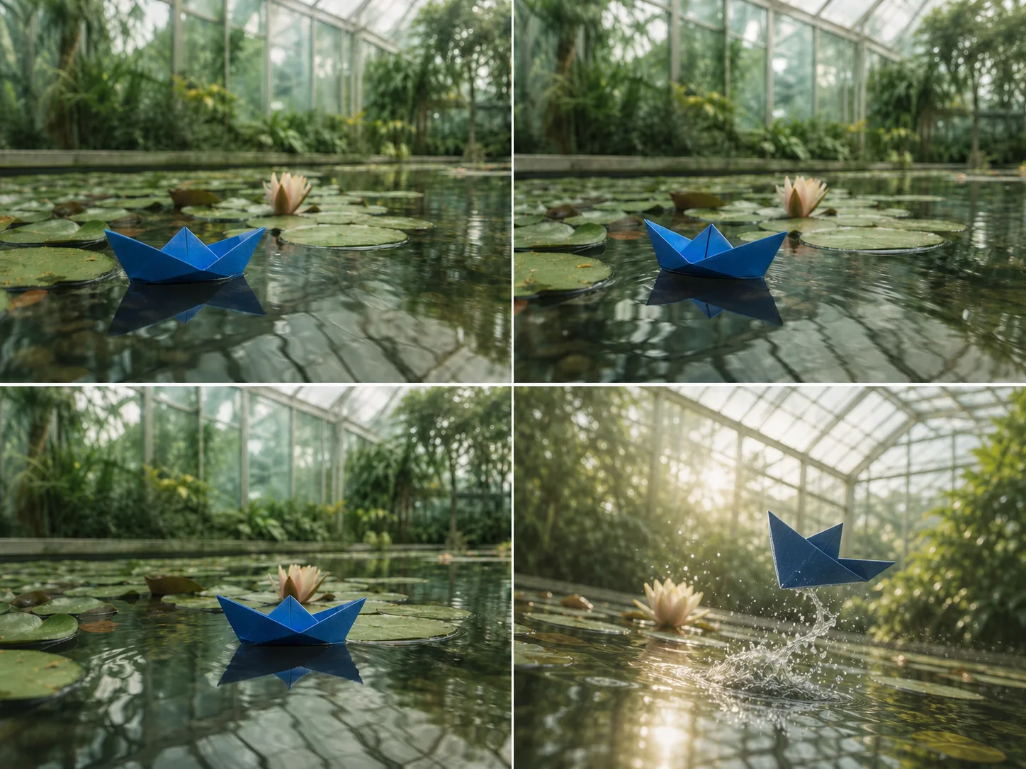 Origami boat transition ending with conflicting geometry, camera, light, and movement