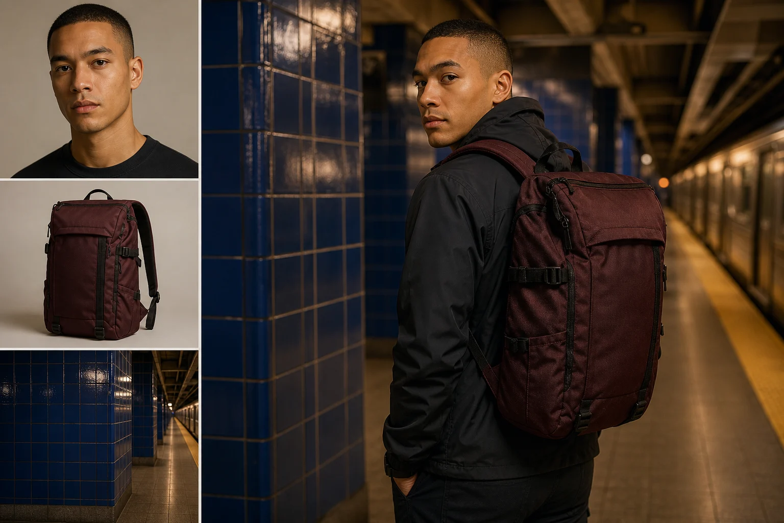 Portrait, backpack, and subway references assigned clear roles in one result
