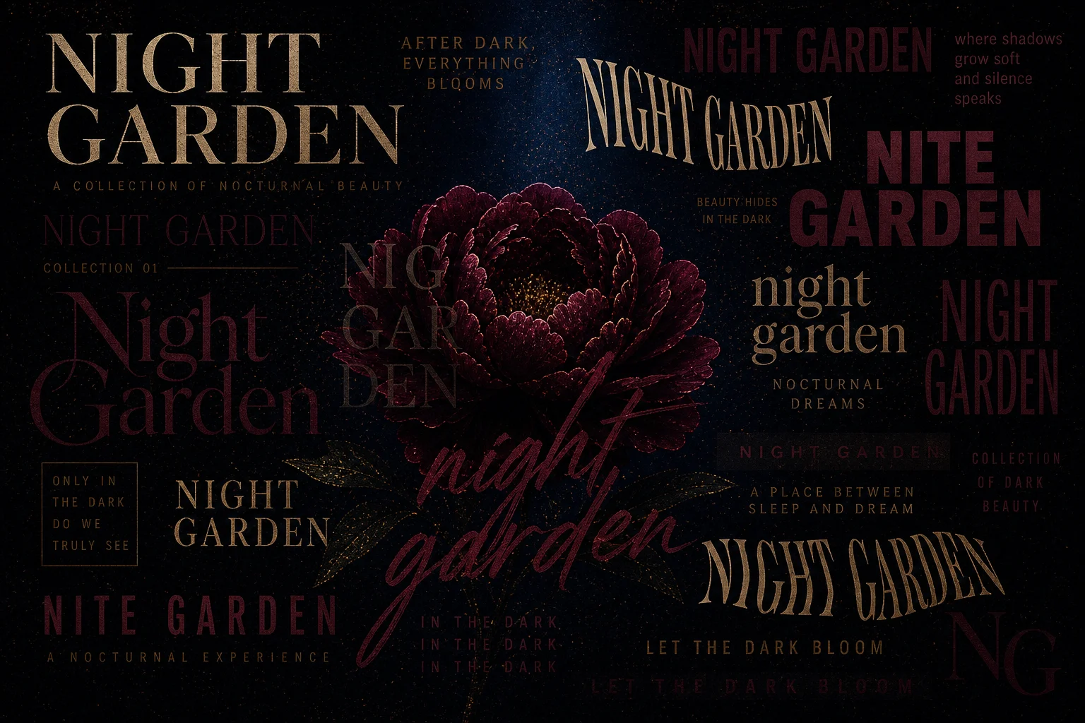 Overcrowded Night Garden draft with warped, duplicated, and misspelled text