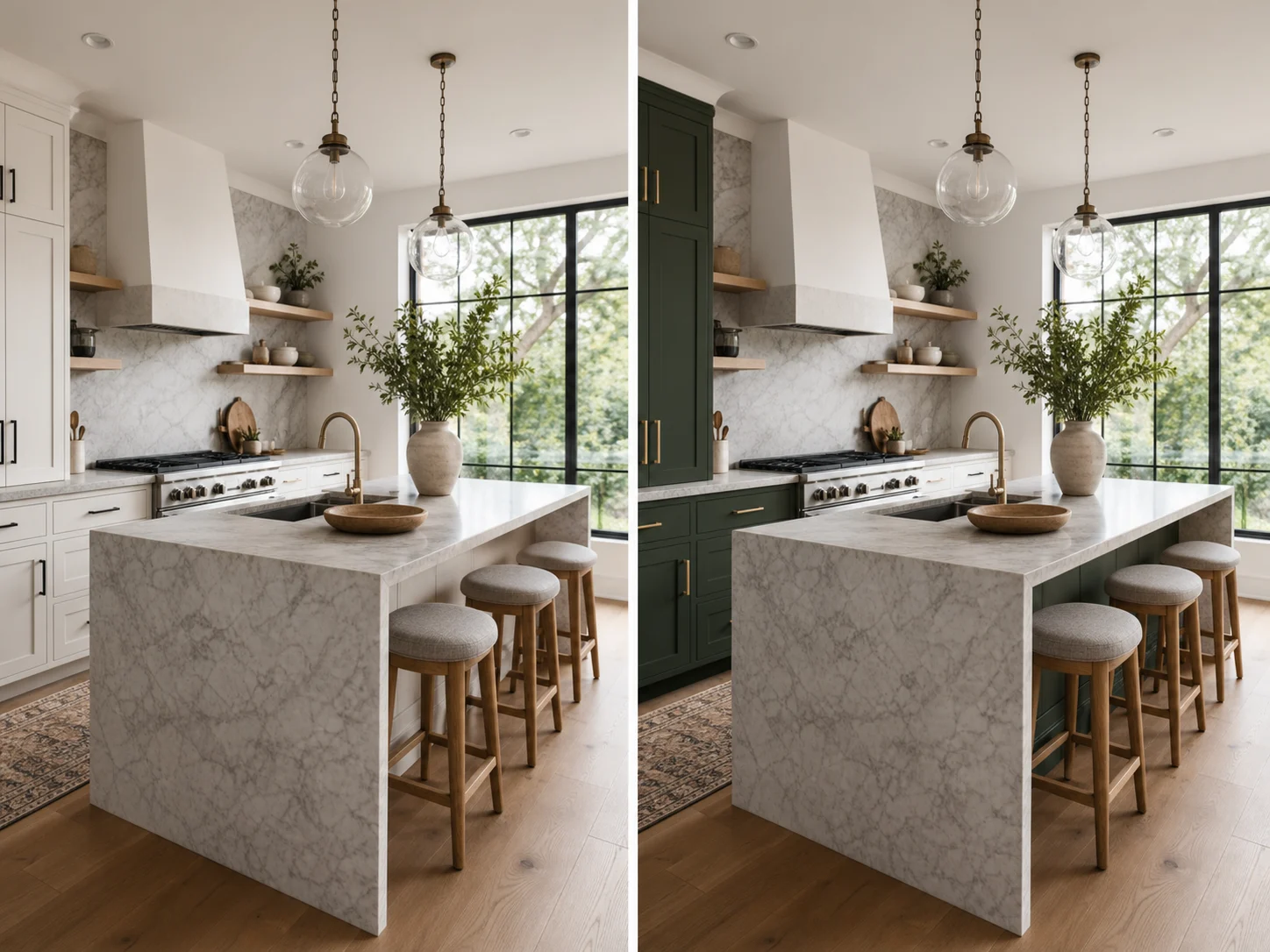 Matching kitchen interiors with cabinet color and handle material selectively edited