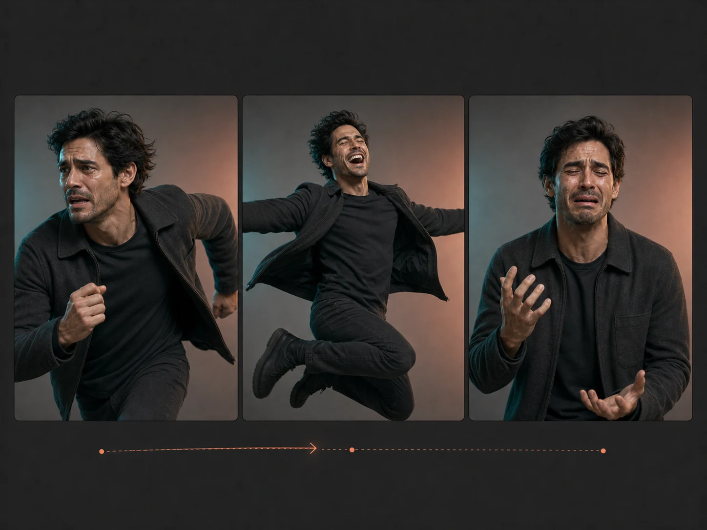 Avoid editorial storyboard overloaded with running, jumping, crying, laughing, and transformation