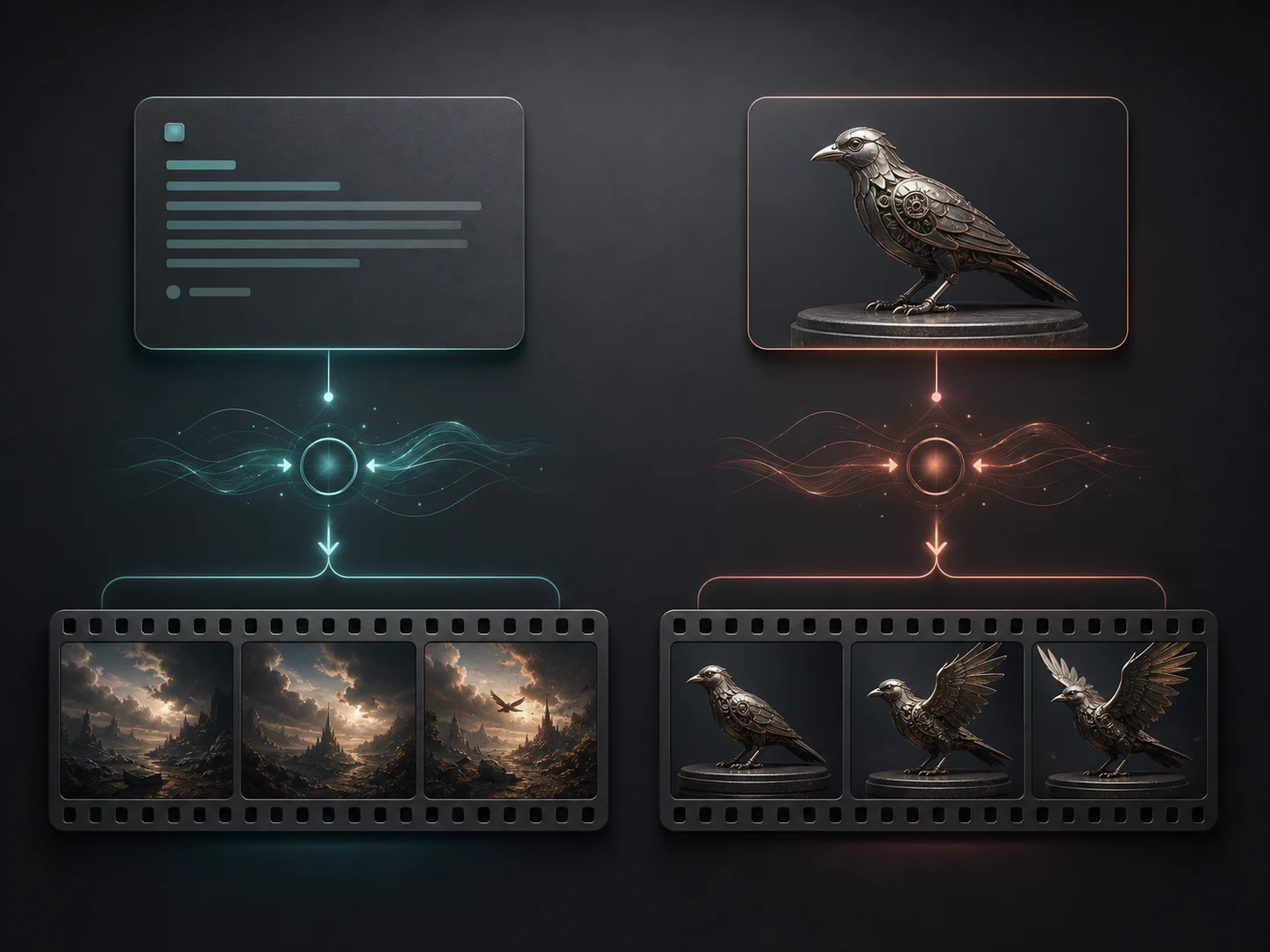 Editorial concept board comparing Hailuo 2.3 SD text-to-video and start-image workflows