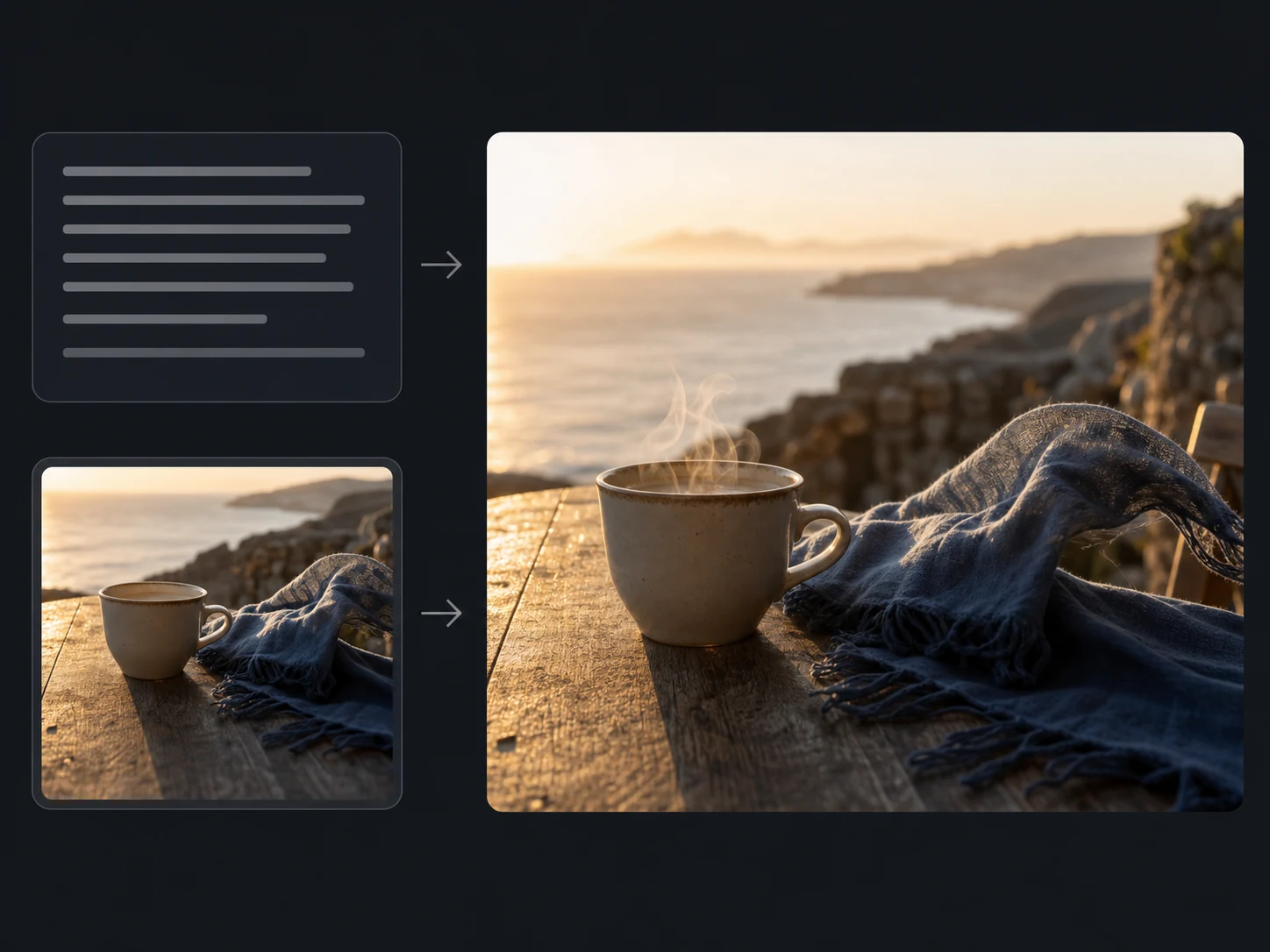 Text and first-frame inputs leading to a Happy Horse video scene