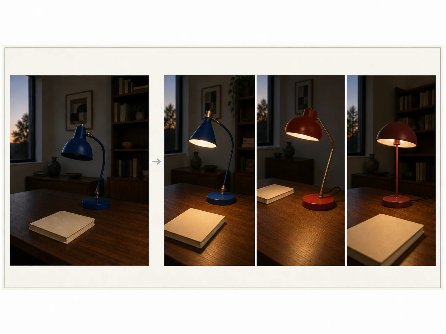 Avoid start-frame board changing lamp design, color, notebook position, and camera framing
