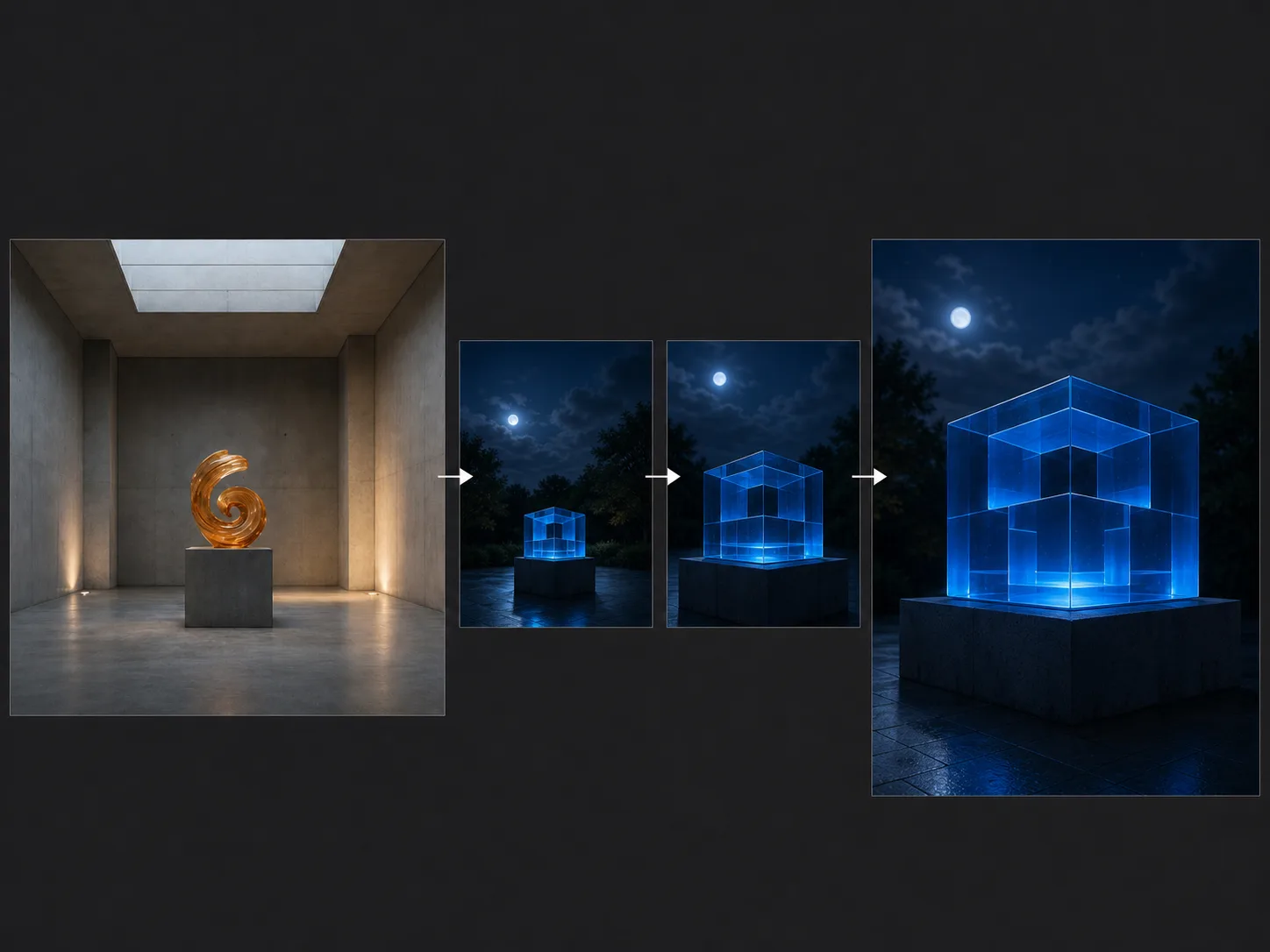 Avoid concept board changing an indoor amber spiral into an outdoor blue cube between endpoints