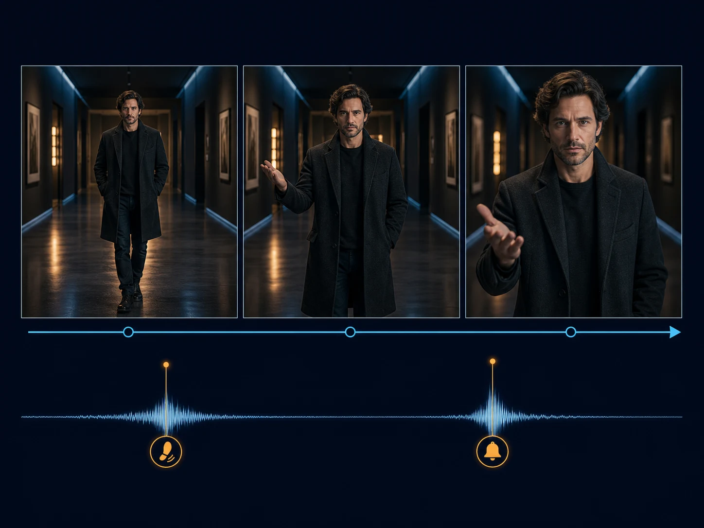 Recommended editorial storyboard with one gesture, one dolly move, and two aligned sound cues