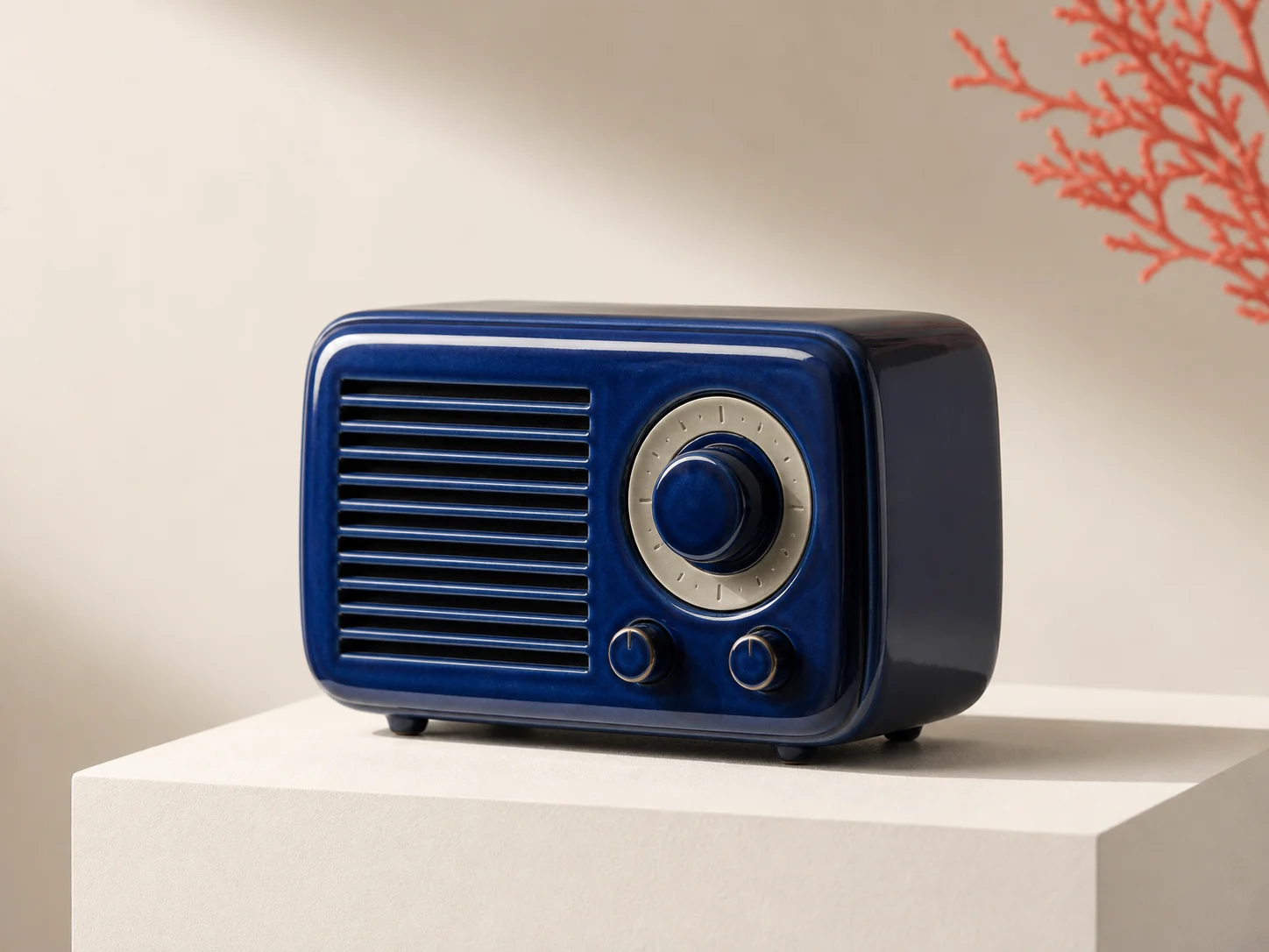 Clear product photograph with one ceramic radio, intentional composition, and coherent light