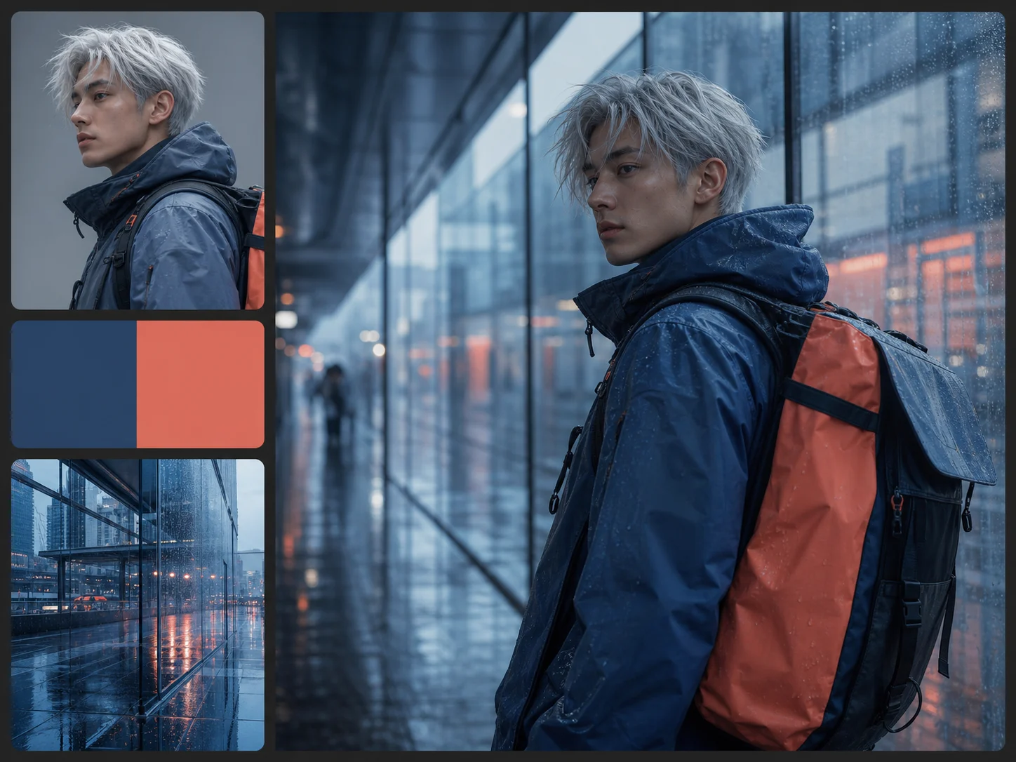 Three visual references with distinct subject, palette, and environment roles resolved into one image