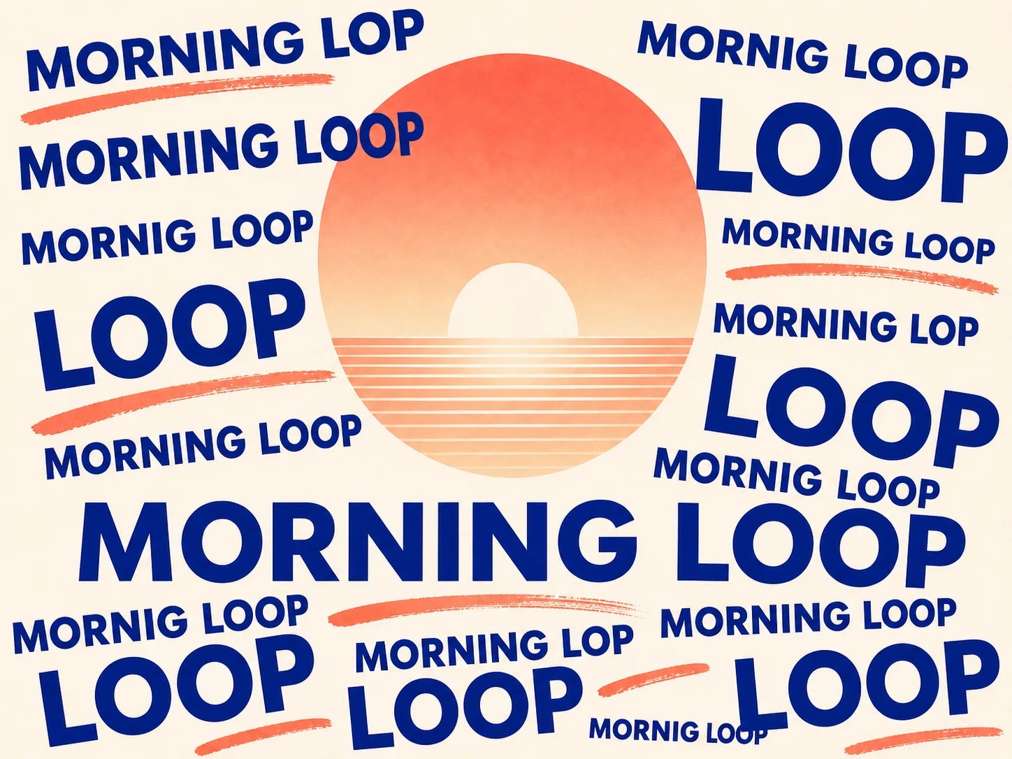 Overcrowded poster with duplicated and misspelled versions of MORNING LOOP