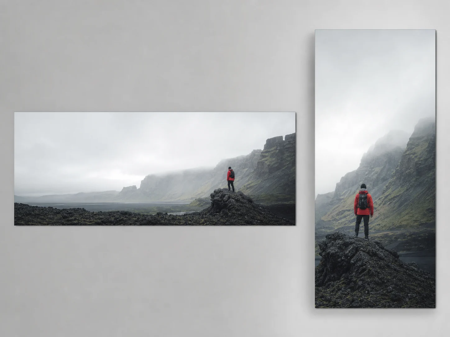 One fictional outdoor campaign adapted into an ultra-wide banner and a very tall display