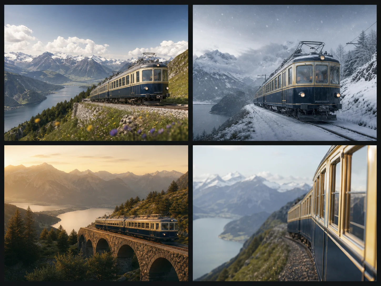 Four distinct but coordinated concepts for a fictional mountain rail campaign