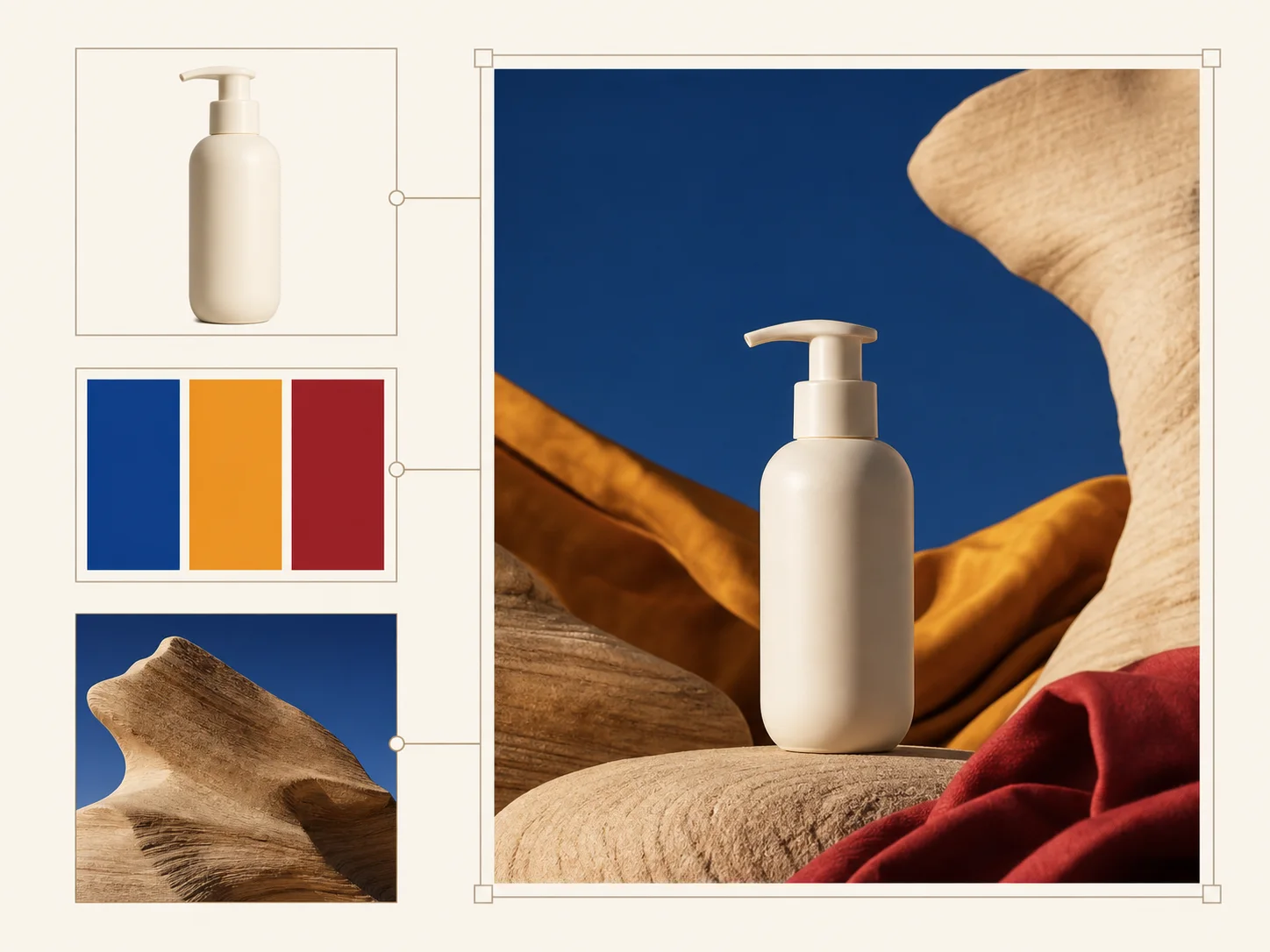 Product, color, and environment references combined into one coherent campaign visual