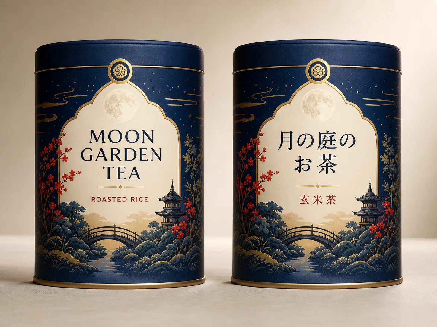 Matched fictional tea packaging localized from English to Japanese with the design preserved