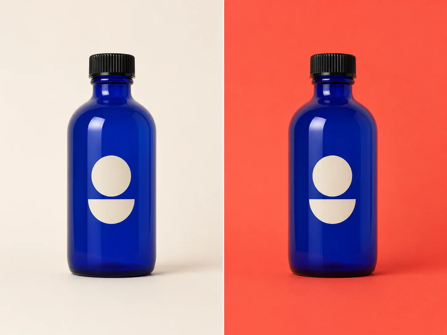 Recommended product edit preserving bottle shape and label while changing the background