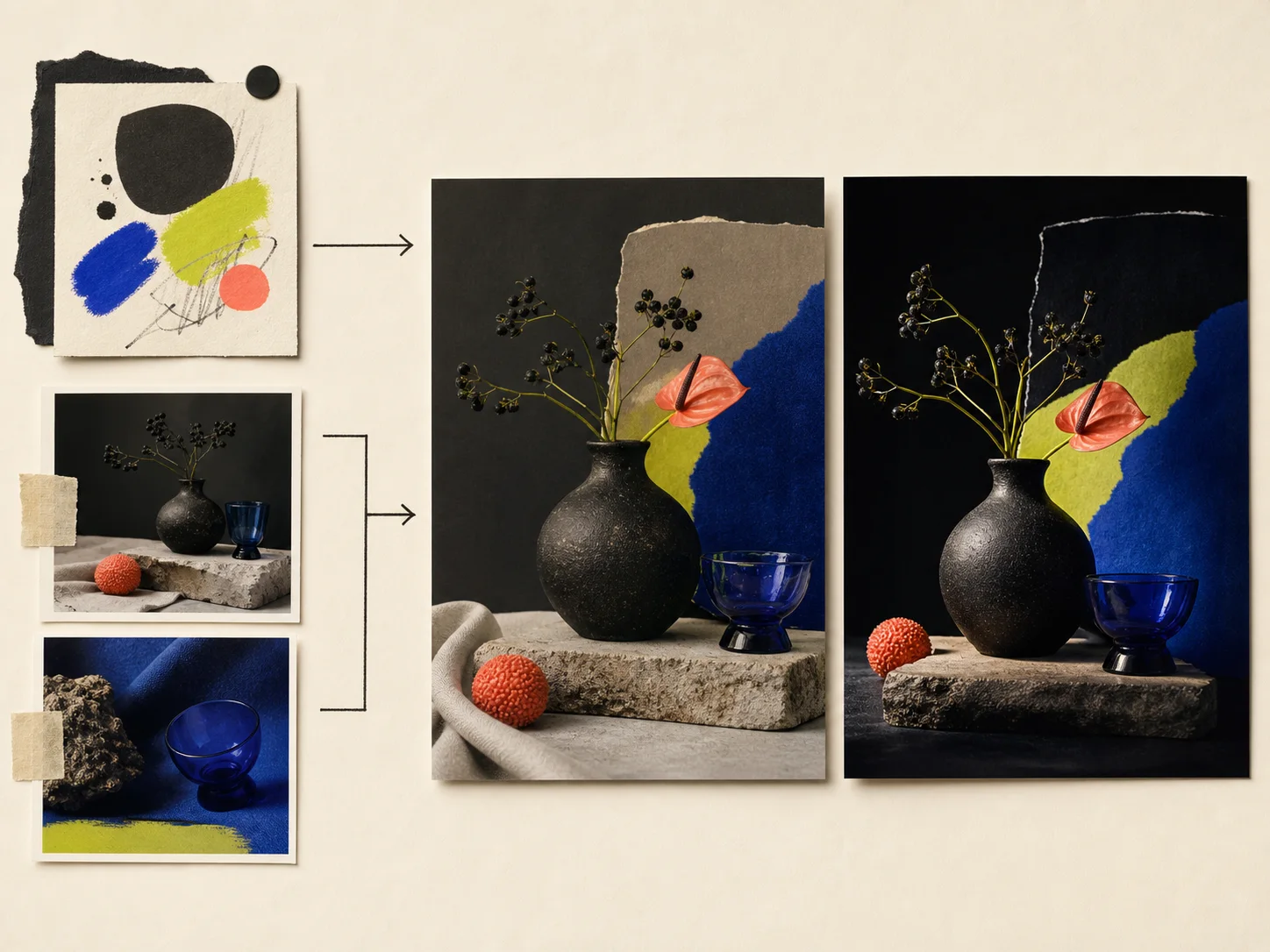Nano Banana workflow connecting a text prompt and source images to generated and edited results