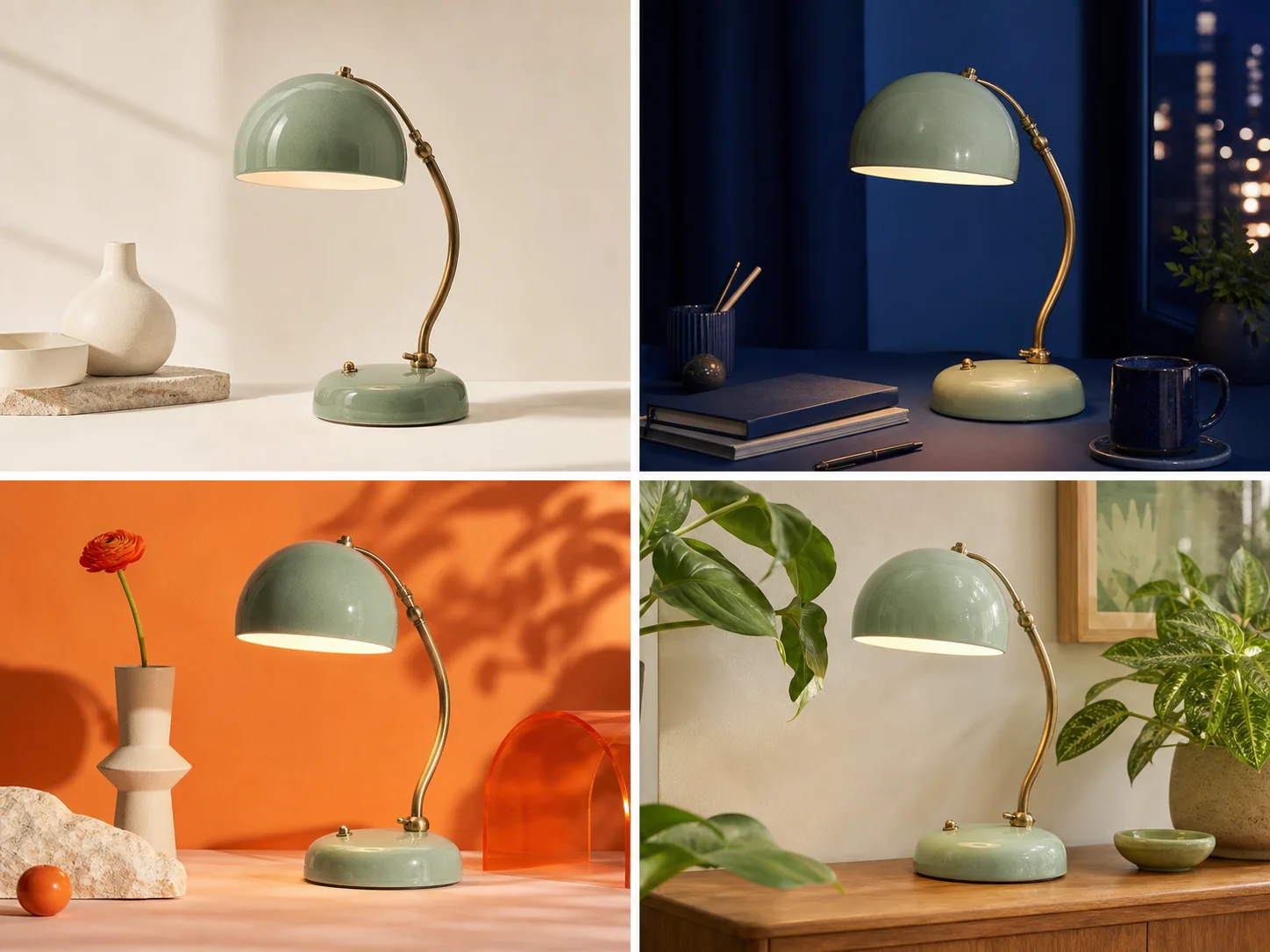 Four coordinated campaign directions for one fictional desk lamp