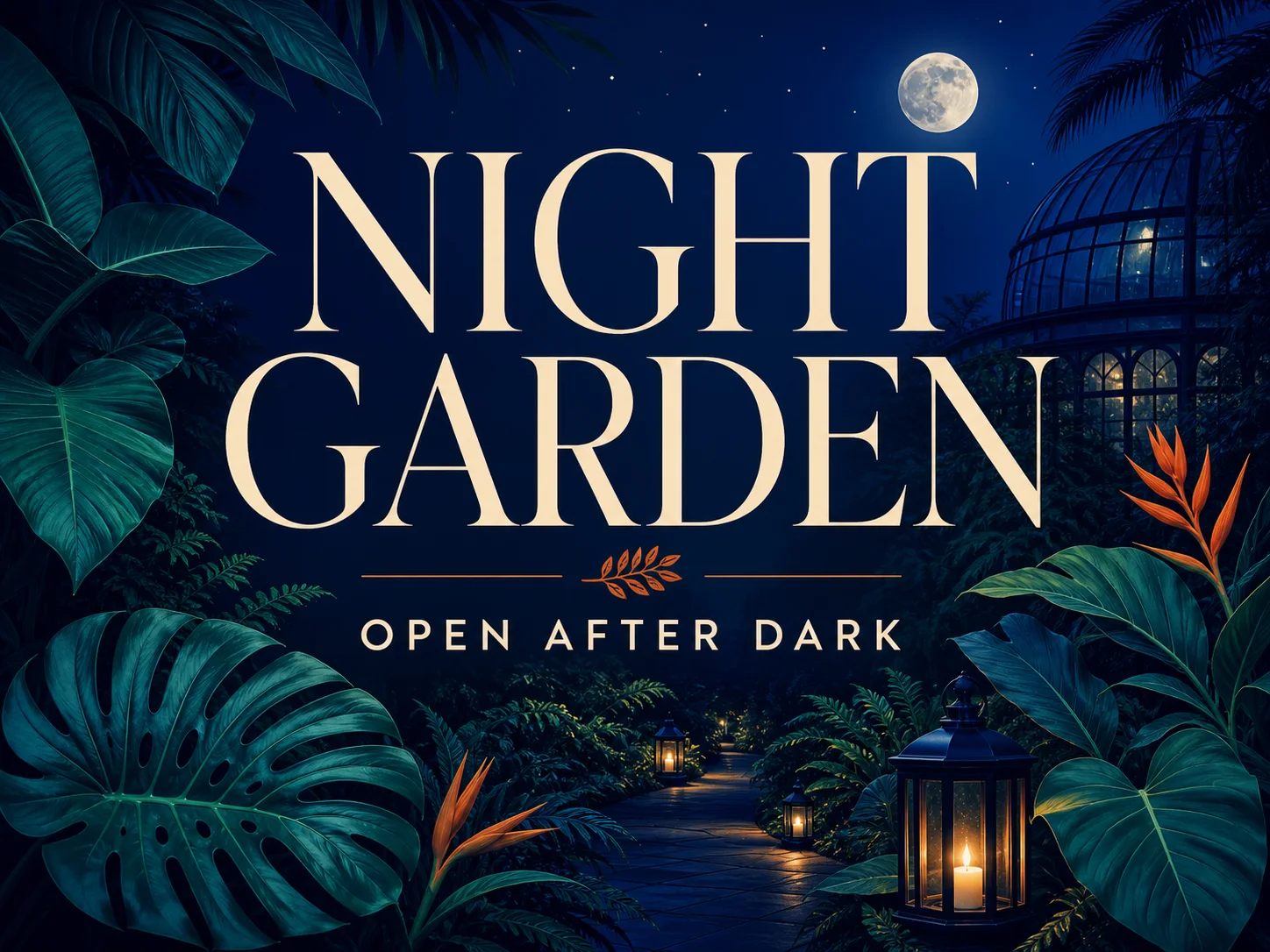 Night Garden event poster with a simple checkable text hierarchy