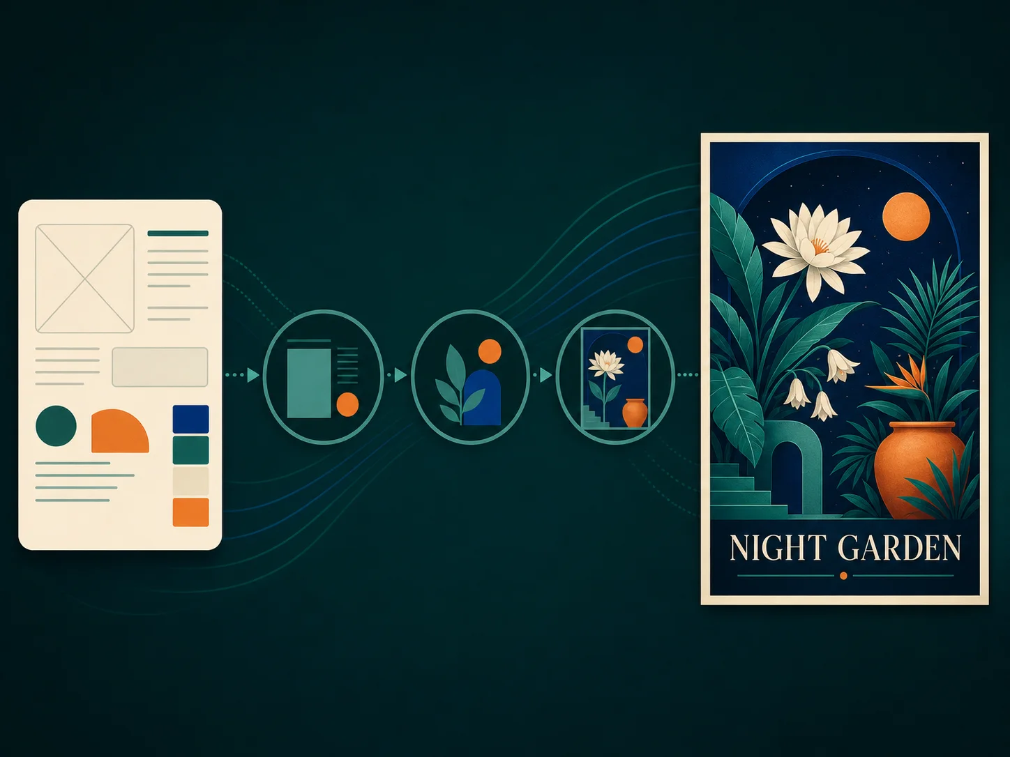 Prompt flowing into a structured Night Garden poster concept