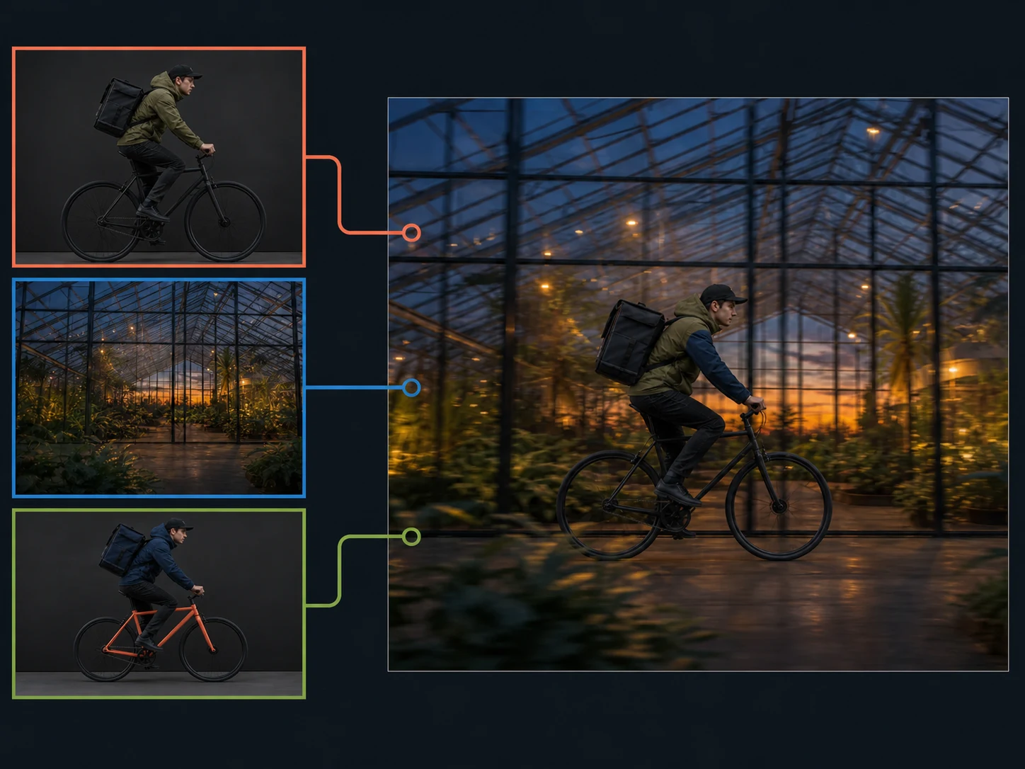 The same reference set producing visual conflicts after subject, setting, and movement priorities are removed