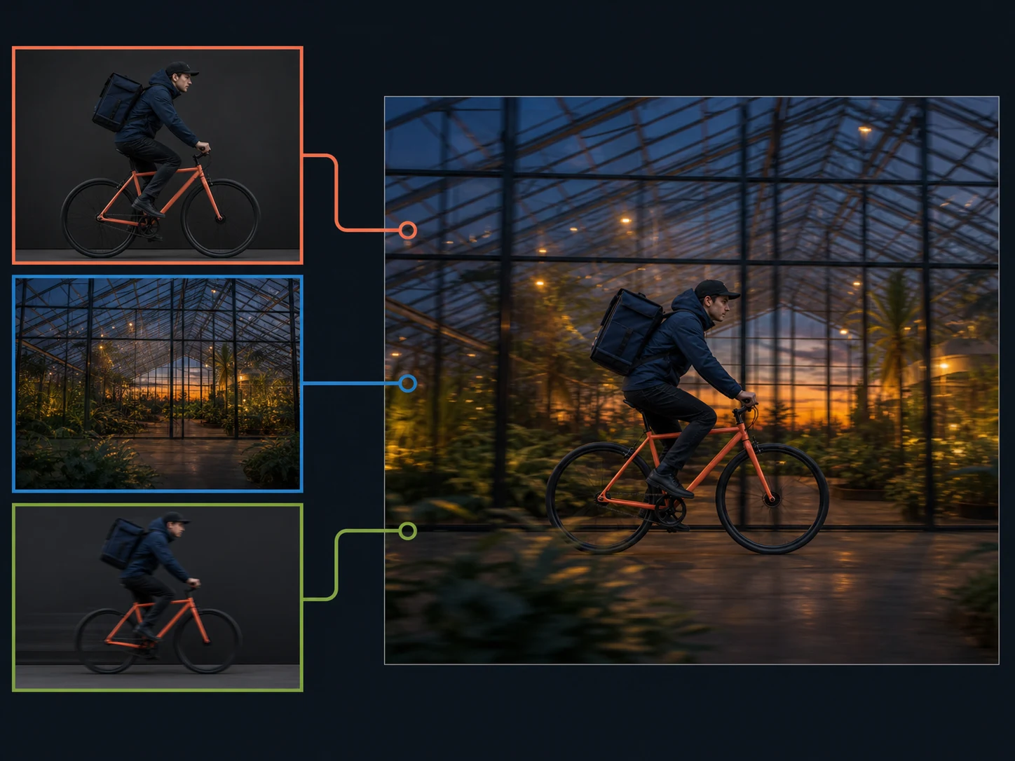 Subject, setting, and motion references assigned distinct roles before a coherent video result