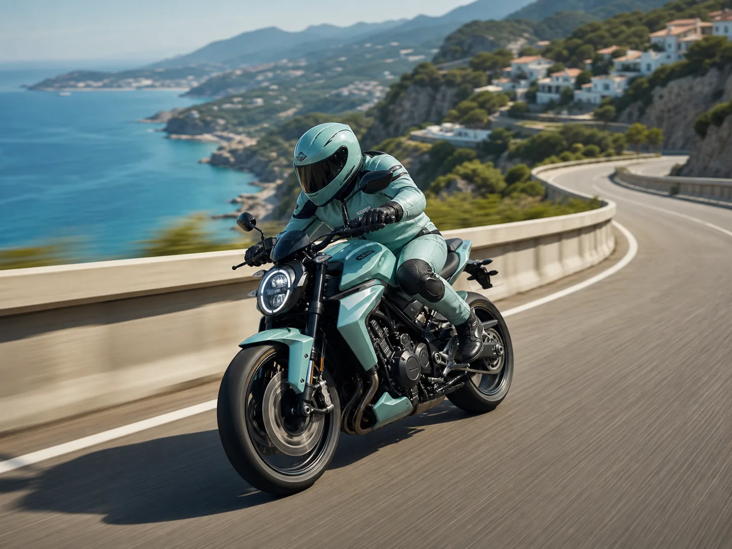 Finished motorcycle scene captured with deliberate tracking-camera direction