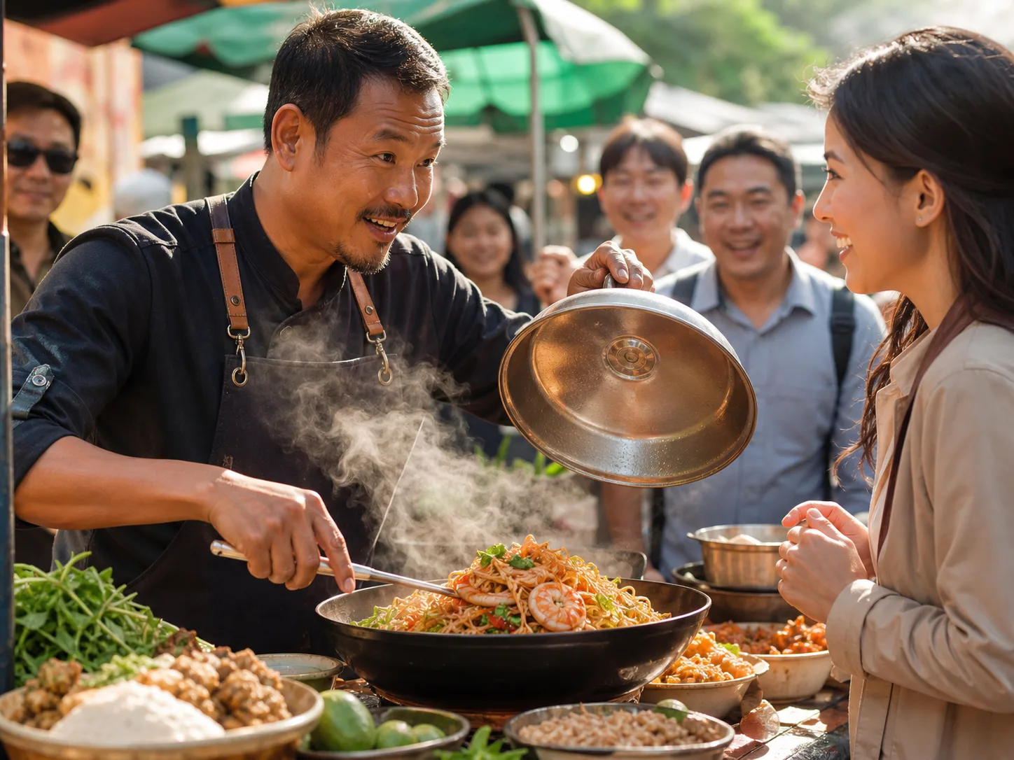Finished market cooking scene with coordinated visual action and native sound
