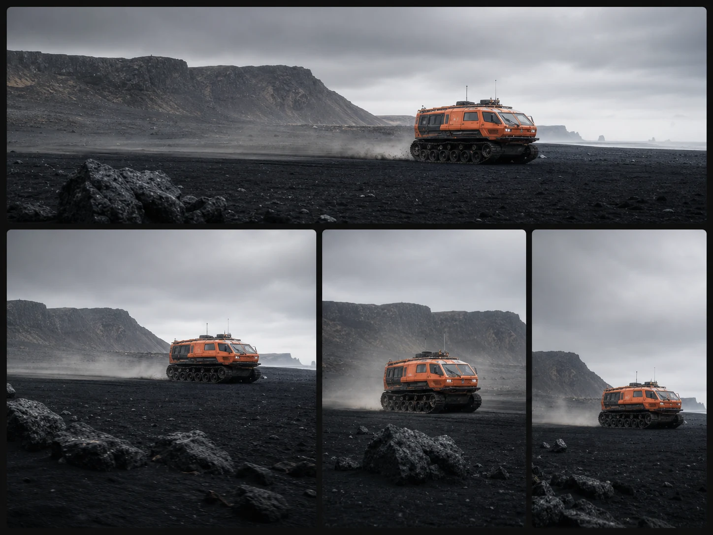 One research-vehicle shot reframed for four video aspect ratios