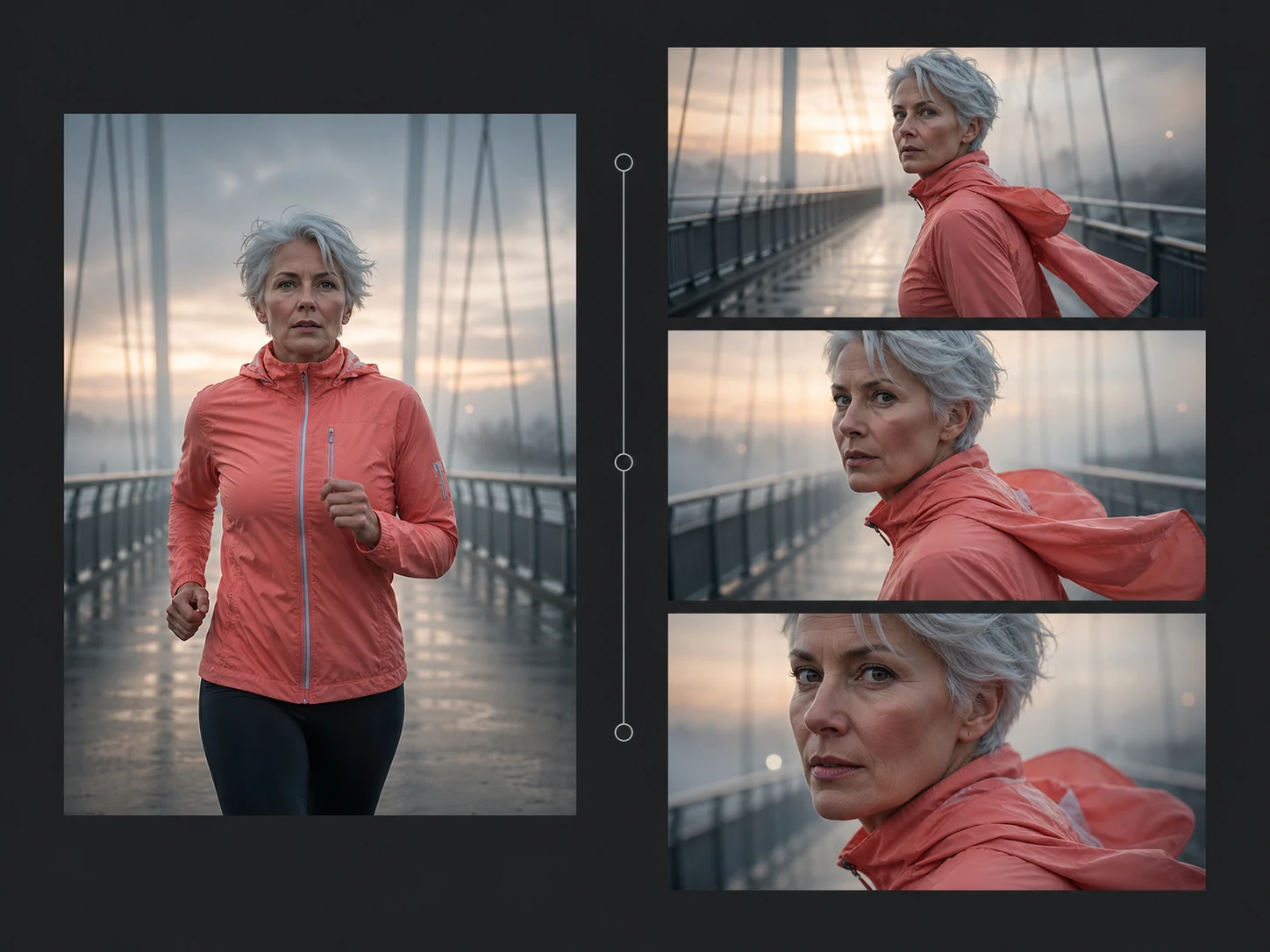 One runner source image developing into three controlled motion keyframes