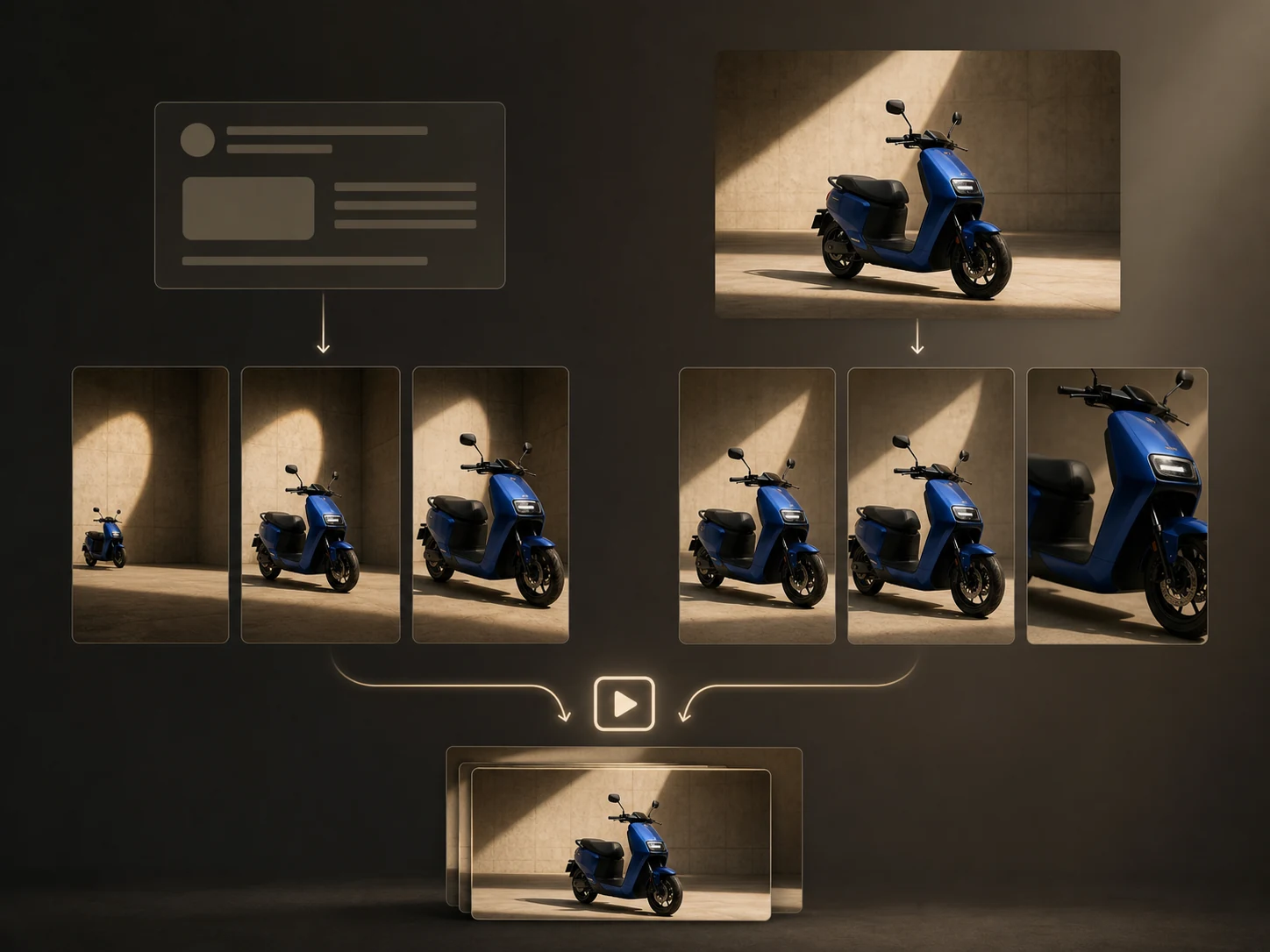 Text prompt and single-image workflows leading to related Seedance Pro Fast video frames