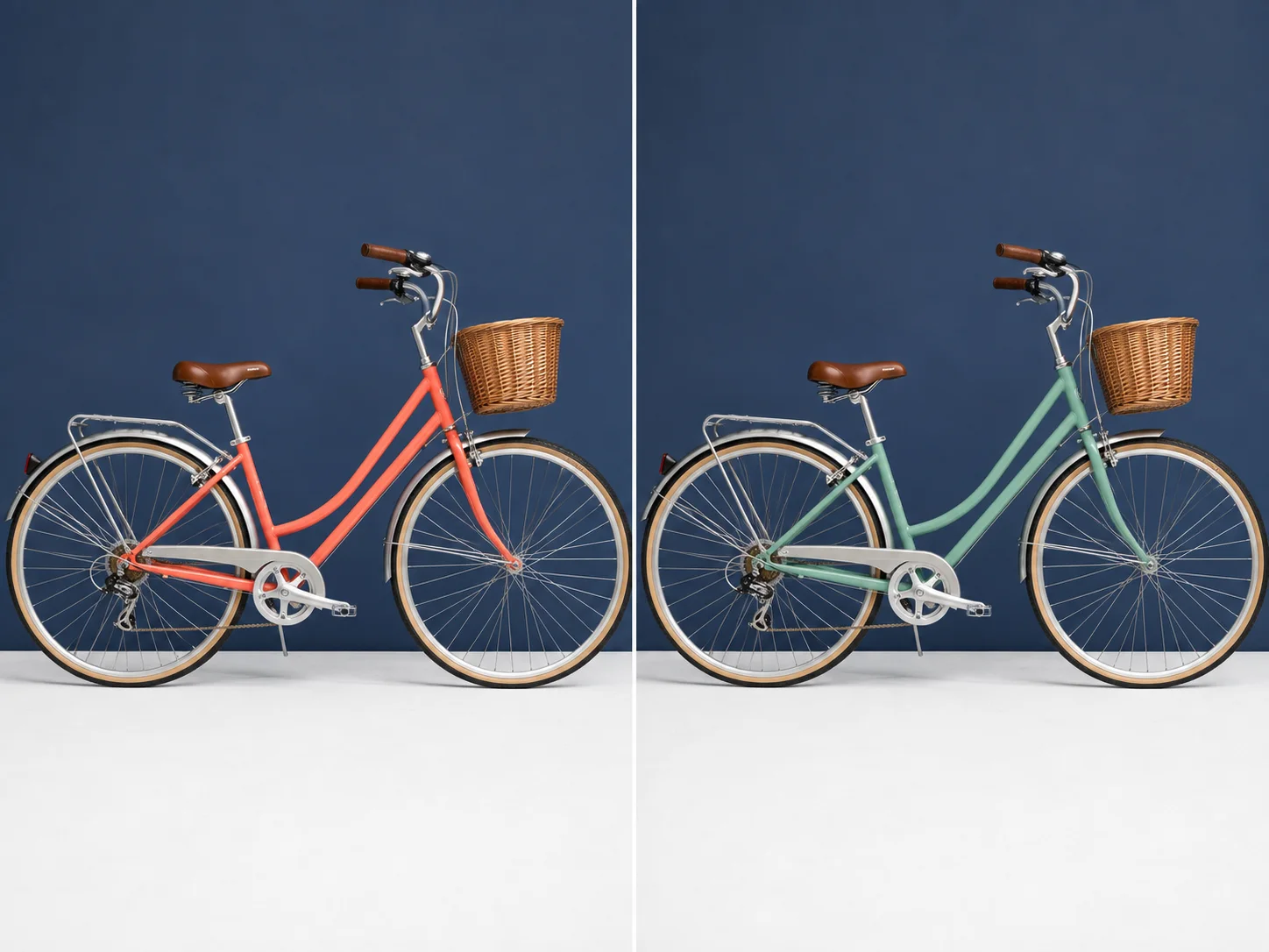 Matched bicycle edit changing only frame color while preserving geometry and setting