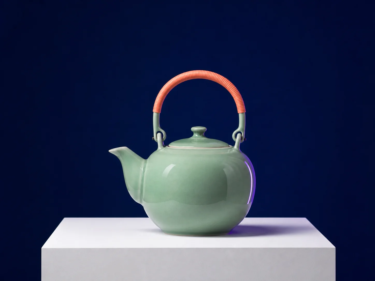Single jade kettle with clear subject hierarchy, controlled palette, and coherent lighting