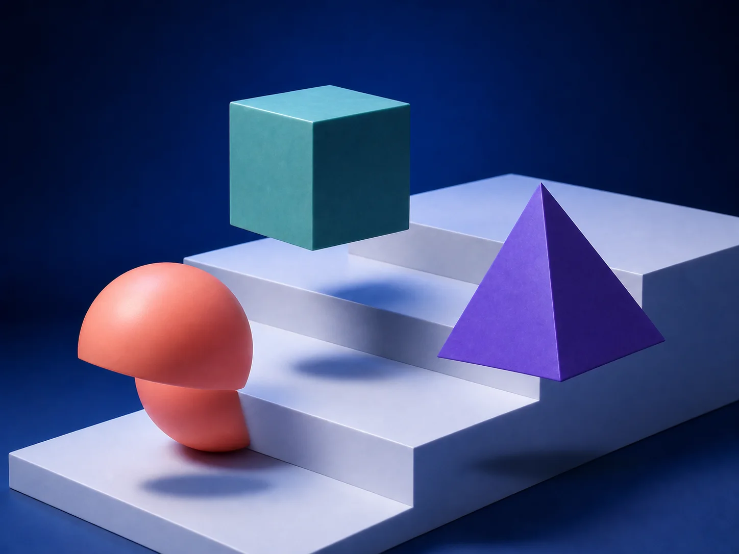 Same three objects with impossible overlaps, inconsistent scale, and ambiguous depth