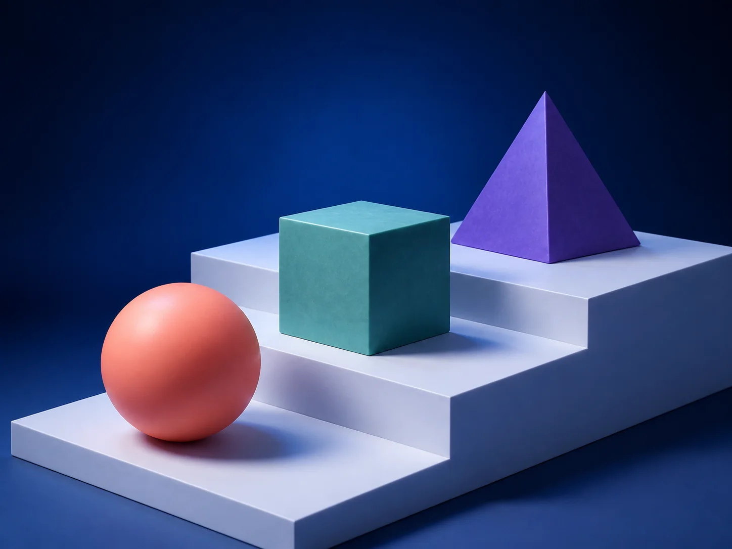 Three geometric objects with explicit foreground, midground, and background relationships
