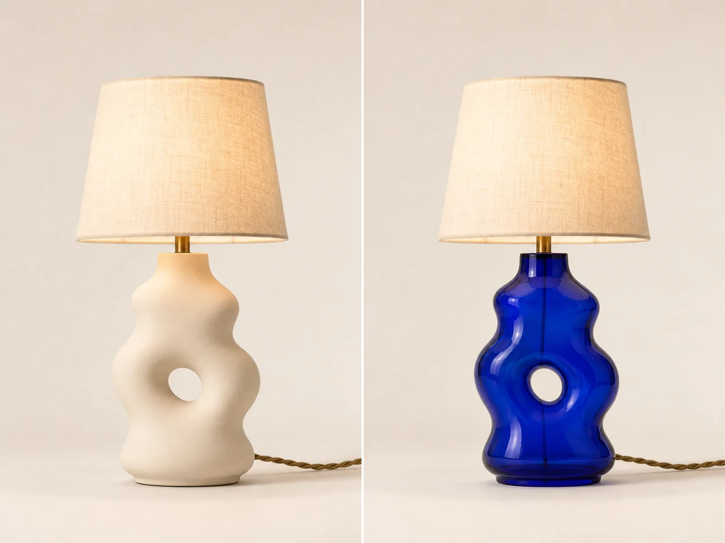 Matched lamp edit changing only the body from cream ceramic to cobalt glass