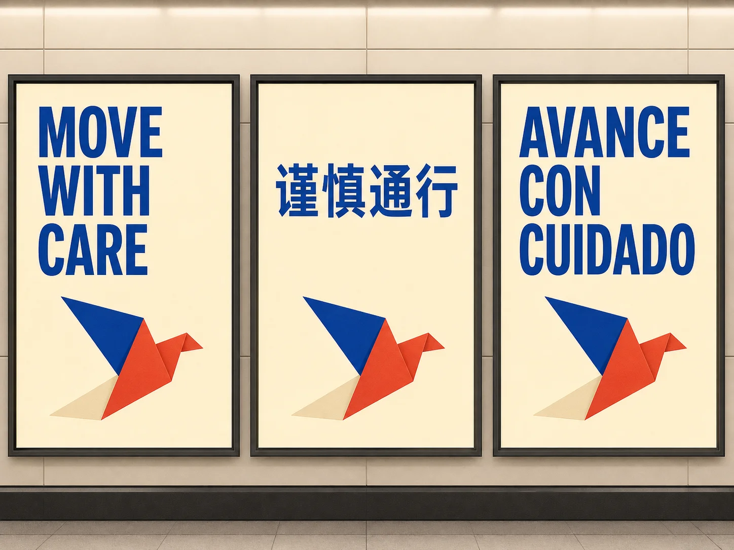 Recommended multilingual poster set with short exact copy and clear hierarchy
