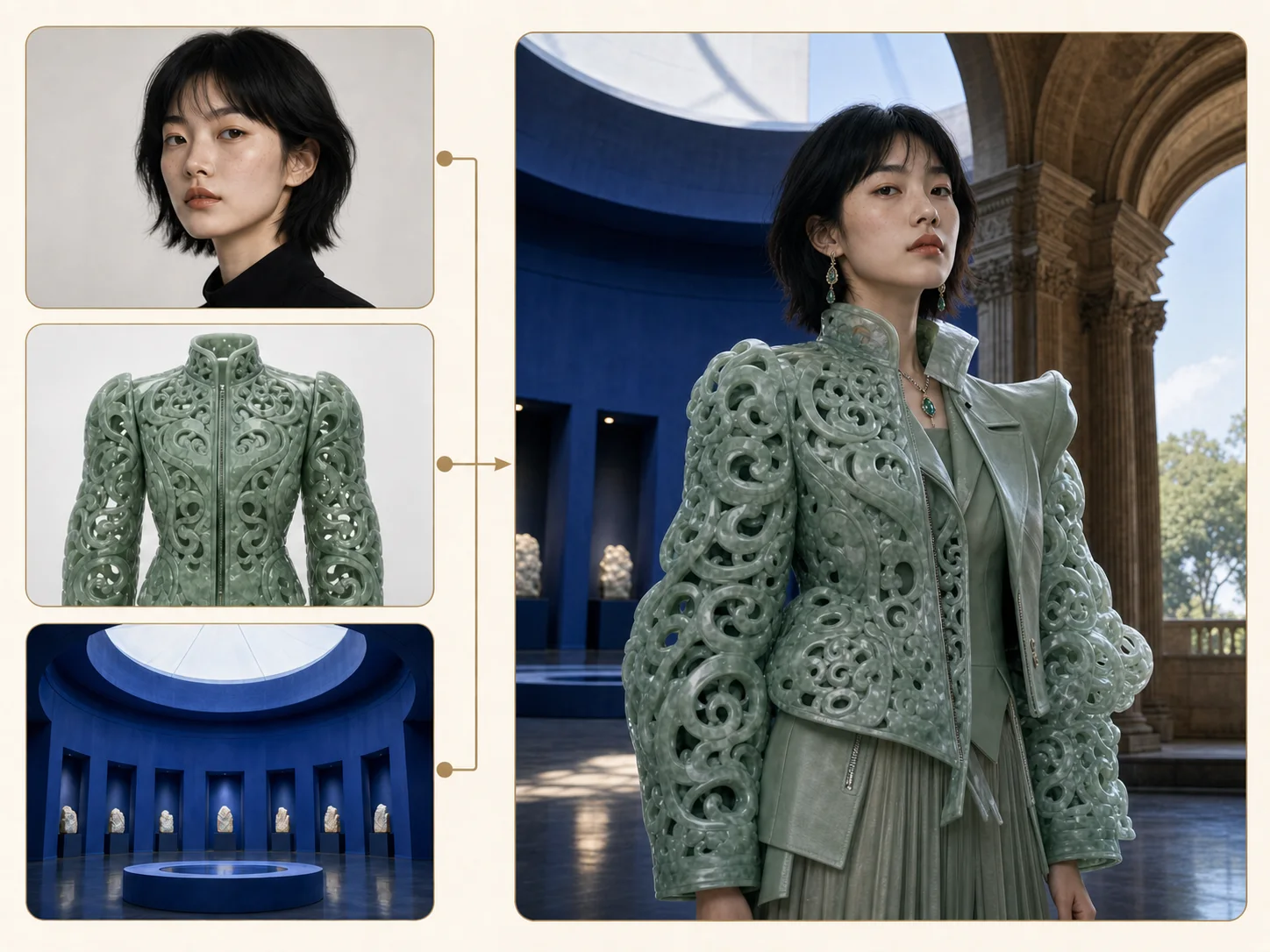 Avoid reference result with identity drift, conflicting garments, mixed settings, and mismatched light