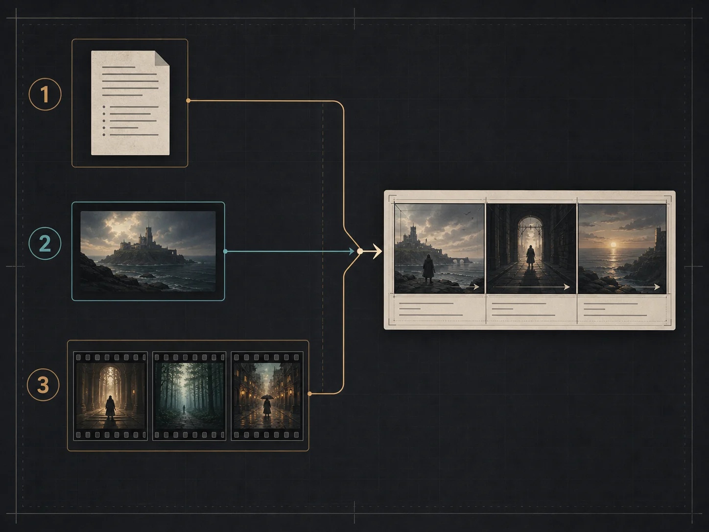 Editorial workflow diagram distinguishing text, single-image, and one-to-three-video-reference inputs for Wan 2.6
