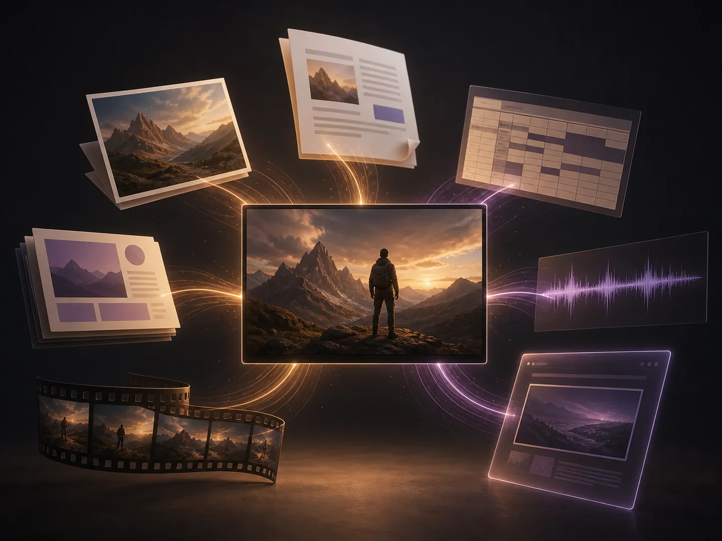 Images, documents, data, audio, video, and webpages converging into one video frame