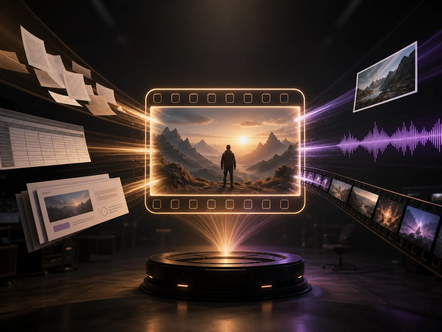 Multiple media and document sources becoming one coherent cinematic video story