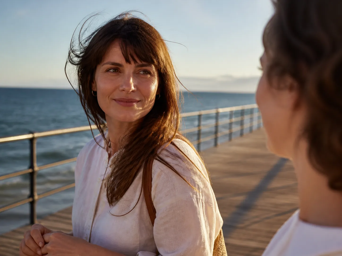 A naturally lit human moment with realistic skin, hair, expression, and fabric detail